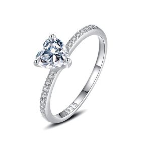 S925 Sterling Silver Ring Love 1 Karat Simulation Diamond Jewelry (Color: 925sliver, size: US Code 7)