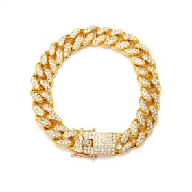 Cuban Bracelet Diamond Cuban Link Chain Hiphop Jewelry (Color: Gold)