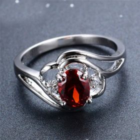 Ring Jewelry Opening Black Gold Garnet Heart Zircon (Color: Red, size: No.6)