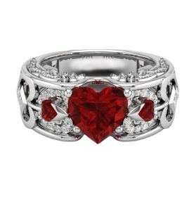 Ring Jewelry Opening Black Gold Garnet Heart Zircon (Color: AJZ2087 Red, size: No.7)