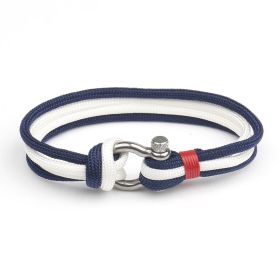Stainless Steel Buckle Umbrella Rope Jewelry Bracelet (Color: NavyWhite)