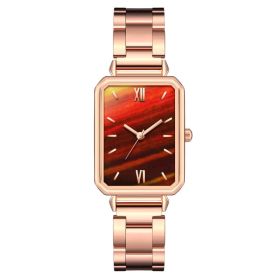 Women's Fashion Casual Square Steel With Quartz Watch (Color: Coffee)