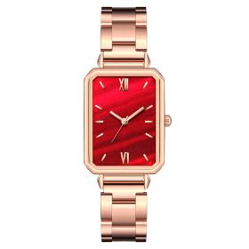 Women's Fashion Casual Square Steel With Quartz Watch (Color: Red)