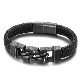 Stainless Steel Magnetic Buckle Leather Bracelet Jewelry (Color: Boil black)