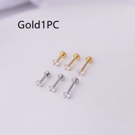 3MM Round Zircon Inner Tooth Lip Nail Stainless Steel Puncture Jewelry (Color: Gold, size: 8mm)