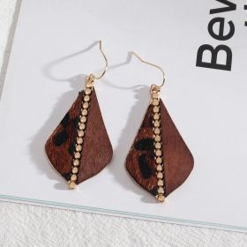 European And American Style Jewelry British Stitching Fashion Leopard Print Versatile Fashion Personalized Style Leather Earrings For Women (Color: Wood Deep Leopard Print)