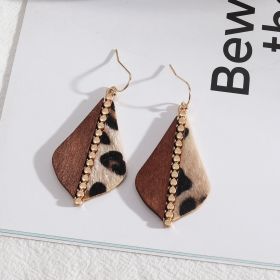 European And American Style Jewelry British Stitching Fashion Leopard Print Versatile Fashion Personalized Style Leather Earrings For Women (Color: Wood Light Leopard Print)