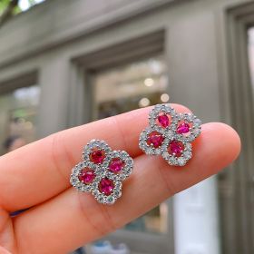 Ruby Square Temperament Bracelet Women's Mother's Day Gift Jewelry (style: Ear studs)