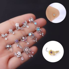 Piercing Jewelry Fashion Colorful Zircon Pendant Nose Pin (Color: Silver, style: 1number)