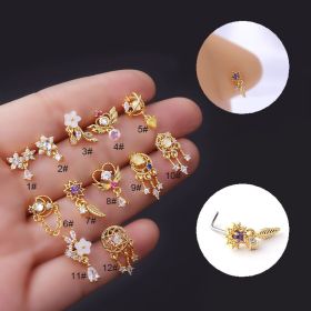 Piercing Jewelry Fashion Colorful Zircon Pendant Nose Pin (Color: Gold, style: 5number)