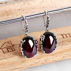 Silver Topaz Agate Gemstone Earrings Jewelry Garnet Drop Earrings (Color: Wine Red)