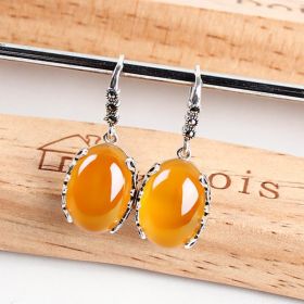 Silver Topaz Agate Gemstone Earrings Jewelry Garnet Drop Earrings (Color: Yellow)