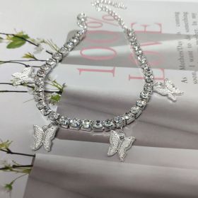 Micro-inlaid Full Diamond Butterfly Bracelet Natural Temperament Girl Advanced Crystal Ornament Bracelet (Color: White Diamond Silver Plated)