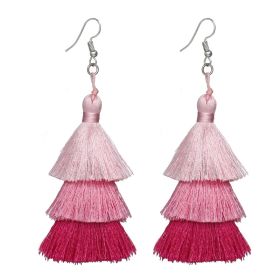 Three-layer Earrings Personalized Multi-layer Tassel Jewelry (Color: Pink)