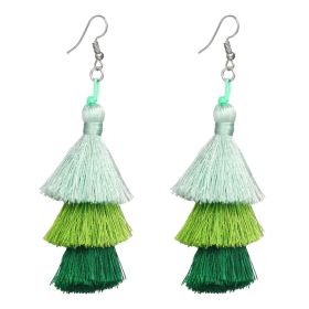 Three-layer Earrings Personalized Multi-layer Tassel Jewelry (Color: Green)