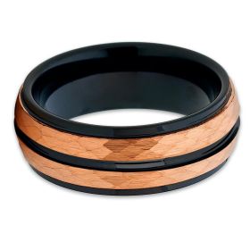8mm Wide Batch Flower Blue Platform Two-color Steel Ring Jewelry (Dimensions: 8size, Color: Rose Gold)