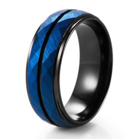 8mm Wide Batch Flower Blue Platform Two-color Steel Ring Jewelry (Dimensions: 5size, Color: Blue)