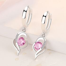 Long Fashion New Tide Heart-shaped Earrings White Copper Jewelry (Color: Pink diamonds)