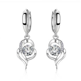 Long Fashion New Tide Heart-shaped Earrings White Copper Jewelry (Color: White diamonds)