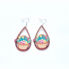 New Revival Water-saving Leopard Pattern Rabbit And Chicken Revival Egg Earrings Easter Decoration Jewelry (style: Easter flower basket)
