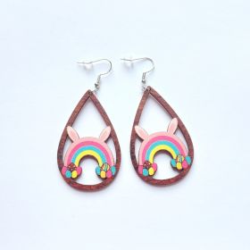 New Revival Water-saving Leopard Pattern Rabbit And Chicken Revival Egg Earrings Easter Decoration Jewelry (style: Rainbow)