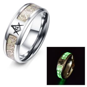 Glow In The Dark Ring Masonic Pattern Jewelry (Color: White, size: number 8)