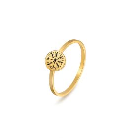 Jewelry Laser Viking Compass Stainless Steel Ring (Color: Gold, size: number 8)
