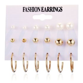 European And American Jewelry Pearl Earring Circle Suit 9 Pairs (Color: 5485Set)