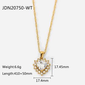 Women's Zircon Heart Necklace Stainless Steel Jewelry 18k Gold Chain Necklace Shiny Green/pink/white Pendant Necklace (select: JDN20750-white)