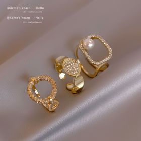 2022 New Classic Geometric Round Square Adjustable Gold Color Rings Korean Fashion Jewelry For Woman Girls Party Set Accessories (Stone Color: Style A, Ring Size: Resizable)