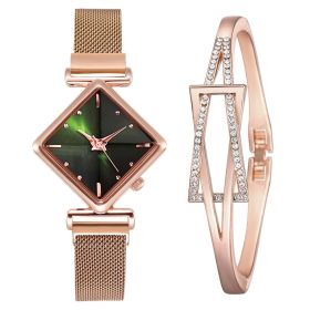 Women Square Watch Luxury Ladies Quartz Magnet Buckle Gradient Color Watches Relogio Feminino For Gift Clock (Color: XR4396-RGGN-RG, size: 1)