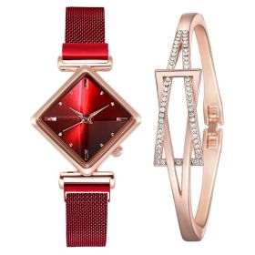 Women Square Watch Luxury Ladies Quartz Magnet Buckle Gradient Color Watches Relogio Feminino For Gift Clock (Color: XR4396-RD-RG, size: 1)
