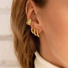 Wholesale Customised Gold Huggie Twisted Jewelry Statement 14K Gold Brass Hoop Earrings Women (Color: Silver)