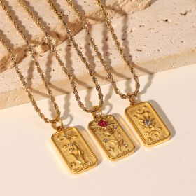 18k Vacuum Electroplating Gold Zircon Rope Chain Necklace Stainless Steel Square Sun Star Seal Pendant Necklace Jewelry Women (select: DUYEN95-stars)
