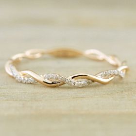 Twisted Diamond Ring Fashion Simple Jewelry (Color: Gold, size: 9)