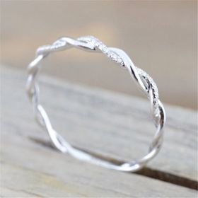 Twisted Diamond Ring Fashion Simple Jewelry (Color: Silver, size: 7)