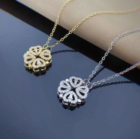 Retro Magnetic Folding Heart Shaped Four Leaf Clover Pendant Necklace Women Love Clavicle Chain Gifts Openable Choker Jewelry (Color: Gold and Silver, style: 1set)
