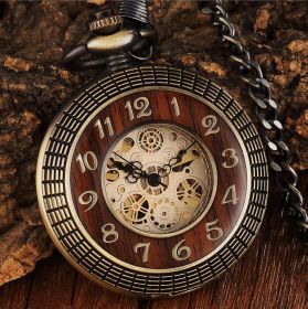 Solid Wood Mechanical Pocket Watch FOB Chain Locket Dial Hollow Steampunk Skeleton Men Women Mens Male Clock Watches Box Package (Color: Mechanical  watch 3)