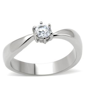 TK201 - High polished (no plating) Stainless Steel Ring with AAA Grade CZ in Clear (size: 9)