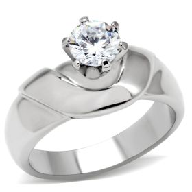 TK191 - High polished (no plating) Stainless Steel Ring with AAA Grade CZ in Clear (size: 6)