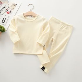 Autumn And Winter New Children's Long-sleeved Thick Pajamas Homewear Suit (Option: Beige-100cm)