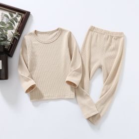 Autumn And Winter New Children's Long-sleeved Thick Pajamas Homewear Suit (Option: New beige-80cm)