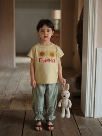 Cotton Cartoon Short Sleeved T-shirt For Children's Summer Wear (Option: Light Yellow Sun-120cm)