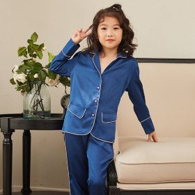 Thin Children's Loungewear Long Sleeve Silk Pajamas Summer Boys 'and Girls' Pajamas Suit (Option: Mushroom Buckle Blue-Kids 150cm)