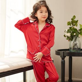 Thin Children's Loungewear Long Sleeve Silk Pajamas Summer Boys 'and Girls' Pajamas Suit (Option: Mushroom Buckle Red-Kids 150cm)