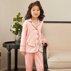 Thin Children's Loungewear Long Sleeve Silk Pajamas Summer Boys 'and Girls' Pajamas Suit (Option: Mushroom Buckle Pink-Kids 130cm)